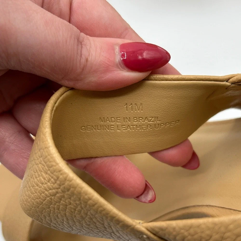 Talbots Tan Pebbled Leather Cork Wedge Slingback Sandals 11M Brazil Quiet Luxury